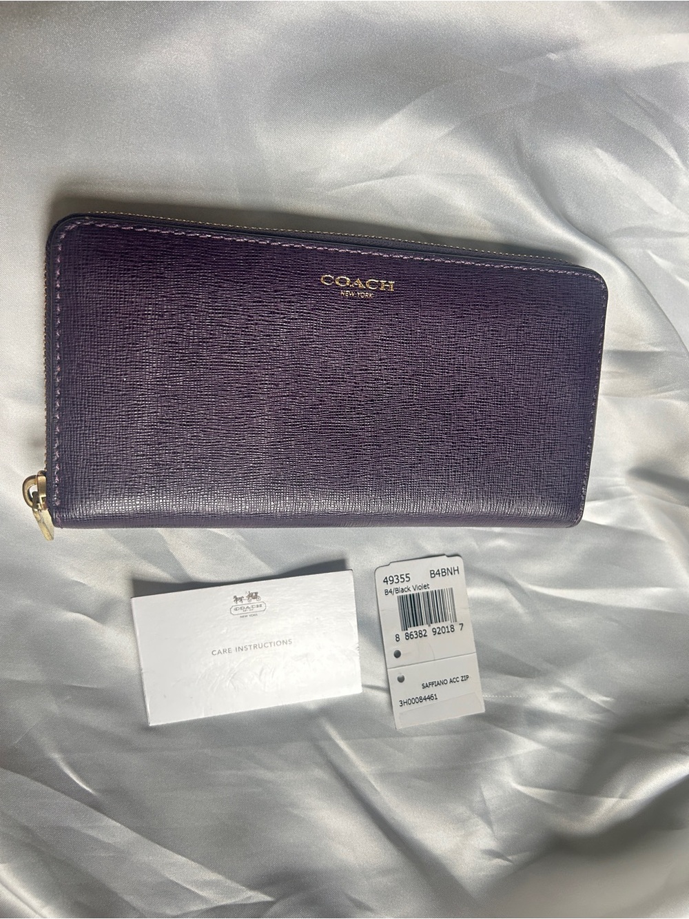 Coach Saffiano Leather Zip Wallet in Eggplant